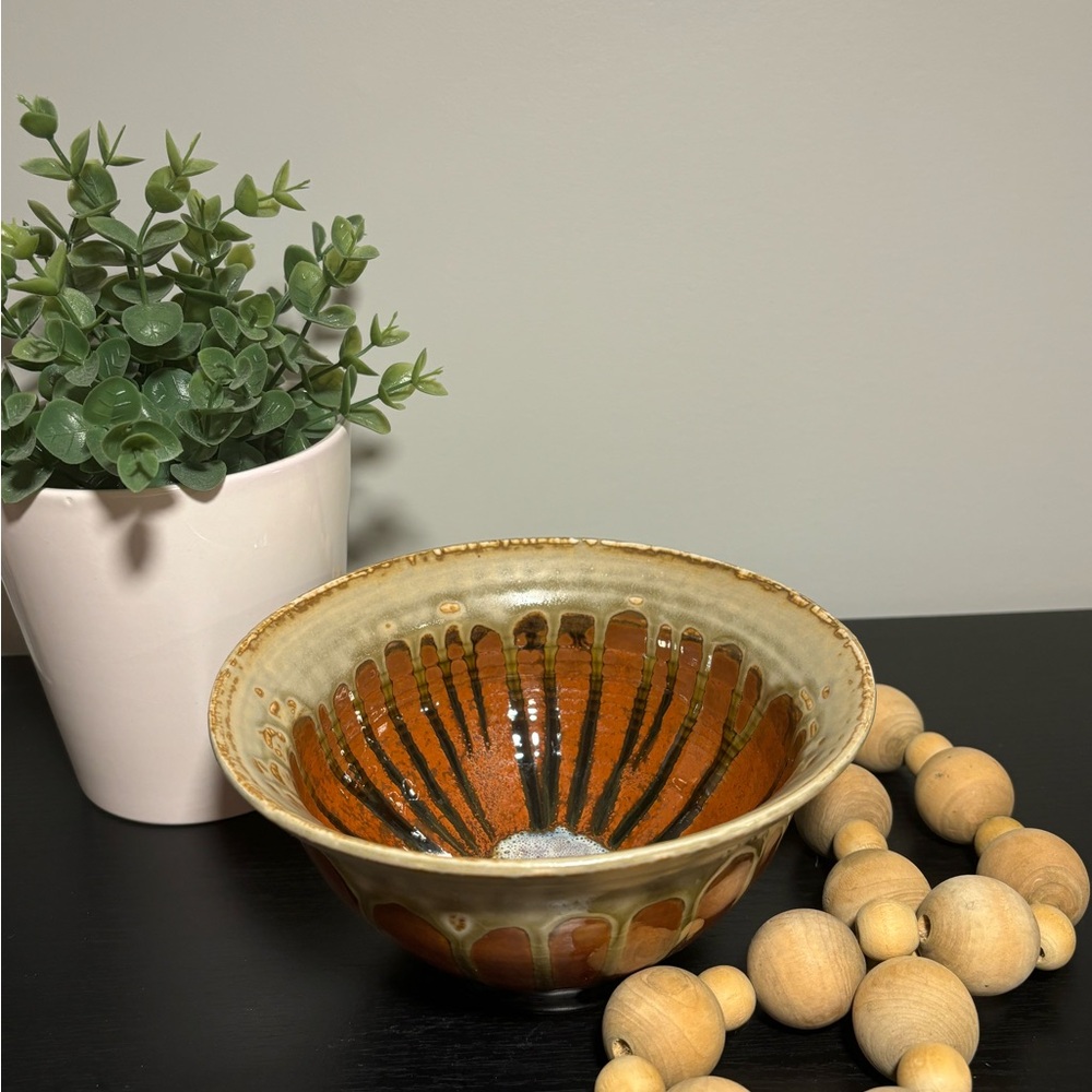 Earthy Brown and Tan Ceramic Bowl with Organic Rim